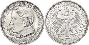 Münzen Bund ab 1946 5 Mark, 1957, ... 
