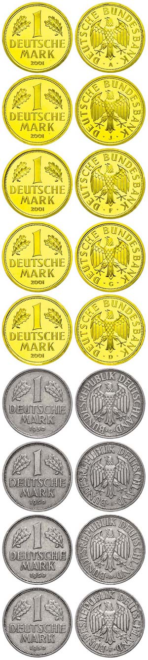Münzen Bund ab 1946 1 Mark, 2001, Gold, ... 