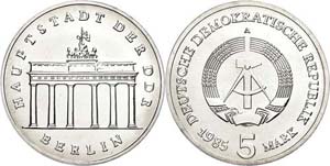 GDR 5 Mark, 1985, Brandenburger Tor, issue ... 