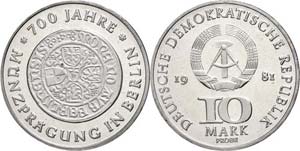 Münzen DDR 10 Mark, 1981, 700 Jahre Münze ... 