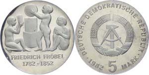Münzen DDR 5 Mark, 1982, Fröbel, in ... 
