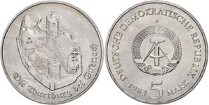 Münzen DDR 5 Mark, 1983, Wartburg bei ... 