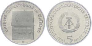 GDR 5 Mark, 1983, Luthers birthplace in ... 