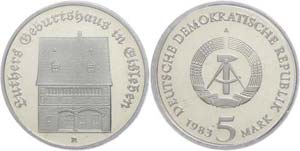 GDR 5 Mark, 1983, Luthers birthplace, in ... 
