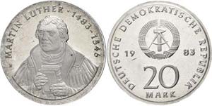 Münzen DDR 20 Mark, 1983, Luther, in ... 