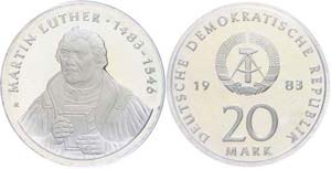 Münzen DDR 20 Mark, 1983, Martin Luther, in ... 