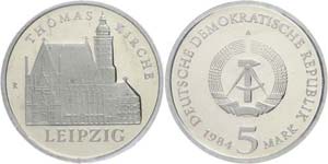 Münzen DDR 5 Mark, 1984, Thomaskirche ... 