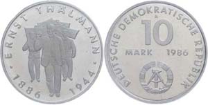 GDR 10 Mark, 1986, Thälmann, in uPVC ... 