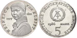 Münzen DDR 5 Mark, 1986, Kleist, in ... 