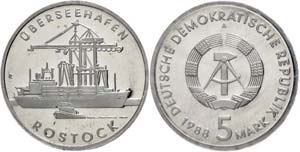 Münzen DDR 5 Mark, 1986, Überseehafen ... 