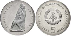 Münzen DDR 5 Mark, 1988, Barlach, original ... 