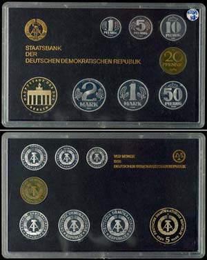 GDR normal use Coin sets 1 penny till 5 ... 