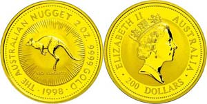 Australia 200 dollars, Gold, 1998, kangaroo, ... 