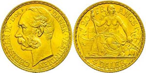 Denmark Danish West Indies, 20 Franc, Gold ... 