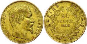 France 20 Franc, Gold, 1859, Napoleon III., ... 