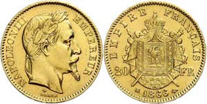 France 20 Franc, 1866, Gold, very fine to ... 