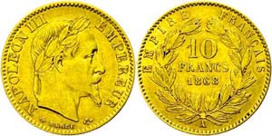 France 10 Franc, Gold, 1868, A, Napoleon ... 
