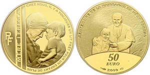 France 50 Euro, 2010, Gold, mother Teresa, ... 