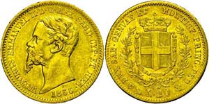 Italien Sardinien, 20 Lire, Gold, 1855, ... 
