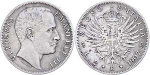 Italy 2 liras, 1907, Vittorio Emanuele III., ... 