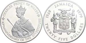 Jamaica 25 dollars, 1979, Prince Charles, ... 