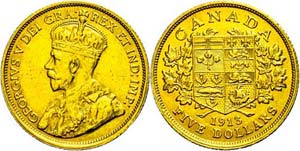 Canada 5 dollars, 1913, Gold, Georg V., very ... 