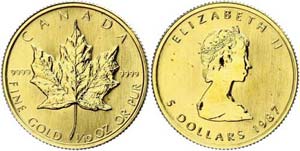 Canada 5 dollars, Gold, 1987, Elisabeth II., ... 