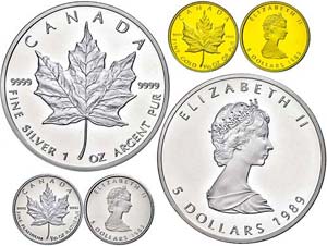 Canada Set to 3x 5 dollars, once 1 Oz silver ... 