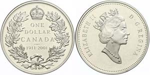 Canada 1 Dollar, 2001, 90 years Dollar ... 