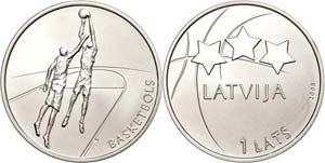 Latvia 1 Lats, 2008, basket-ball - woman EM ... 