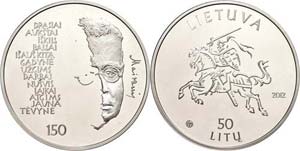 Lithuania 50 Litu, 2012, national poet Jonah ... 