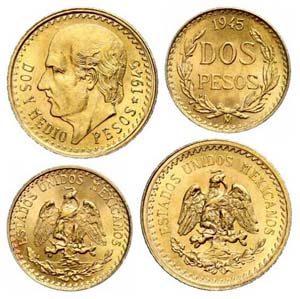 Mexiko 2 und 2½ Pesos, 1945, Gold, Hidalgo, ... 
