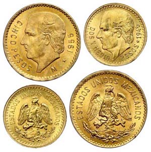 Mexiko 2 und 5 Pesos, Gold, 1945 und 1955, ... 