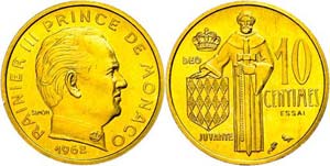 Monaco 10 Centimes, Gold, Essai, 1962, ... 