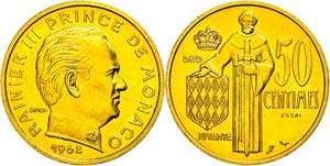 Monaco 50 Centimes, Gold, Essai, 1962, ... 