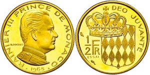 Monaco ½ Franc, Gold, Essai, 1965, Rainer ... 