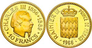 Monaco 10 Francs, Gold, Essai, 1966, Charles ... 