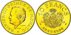 Monaco 10 Francs, Gold, Essai, 1982, Rainer ... 