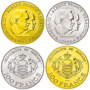 Monaco 100 Franc, always Gold and silver, ... 