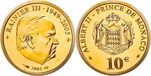 Monaco 10 Euro, Gold, 2005, Rainier III., ... 