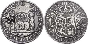 Mosambik 8 Reales, 1766, Lima, mit ... 