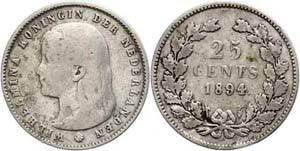 The Netherlands 25 cent, 1894, Wilhelmina, ... 