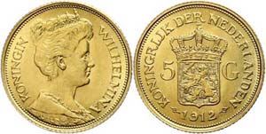 The Netherlands 5 Guilder, 1912, Gold, ... 