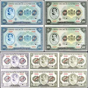 Banknoten Luxemburg, 4 x 5 Francs o.J. ... 