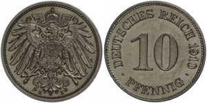 Small denomination coins 1871-1922 10 penny, ... 