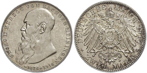 Saxony-Meiningen 2 Mark, 1915, Georg II., on ... 