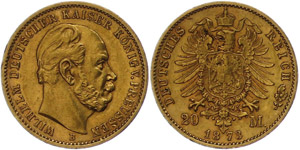 Prussia 20 Mark, 1873, Wilhelm I., embossing ... 