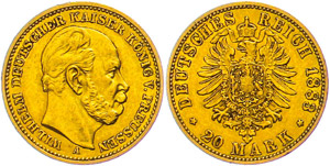 Preussen 20 Mark, 1883, Wilhelm I., kl. Rf., ... 