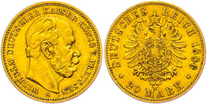 Prussia 20 Mark, 1886, Wilhelm I., small ... 