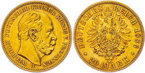 Preussen 20 Mark, 1886, Wilhelm I., ss-vz., ... 